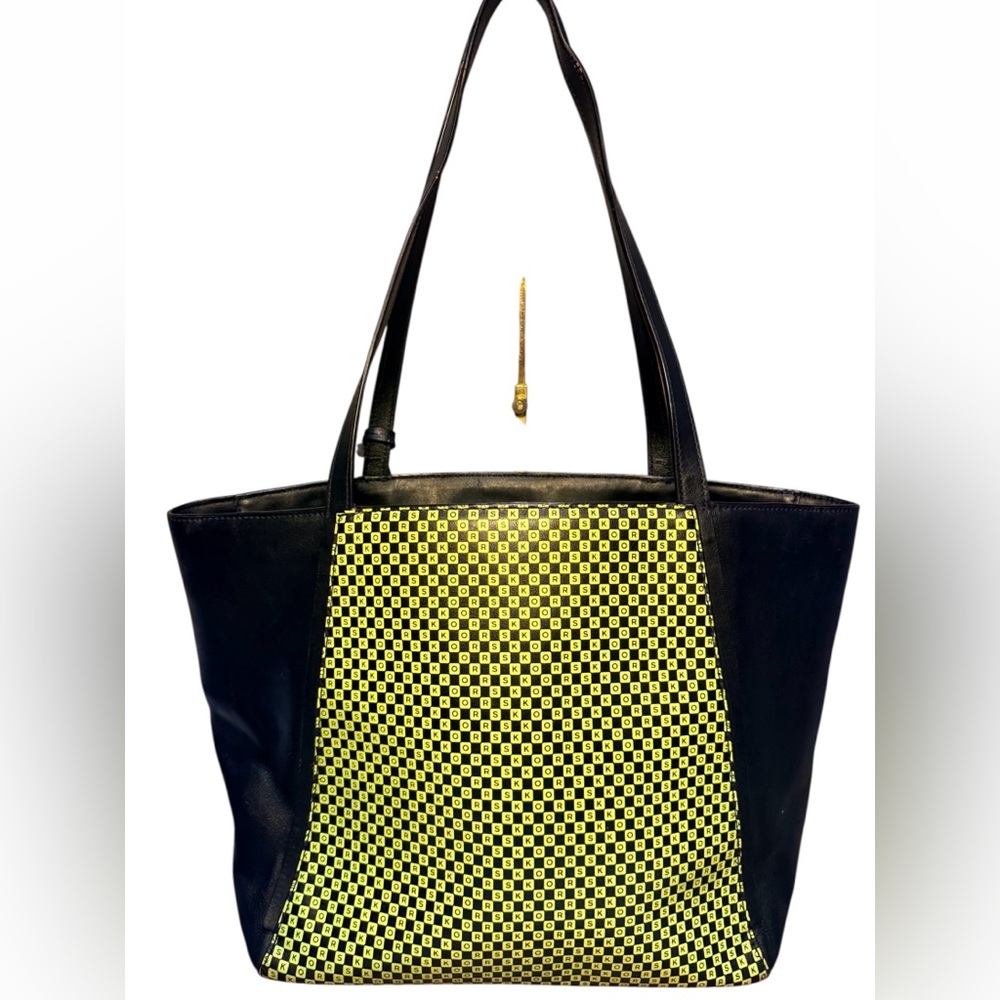MICHAEL KORS Whitney Large Checkerboard Leather Tote 🖤💚💛 - Picture 5 of 10